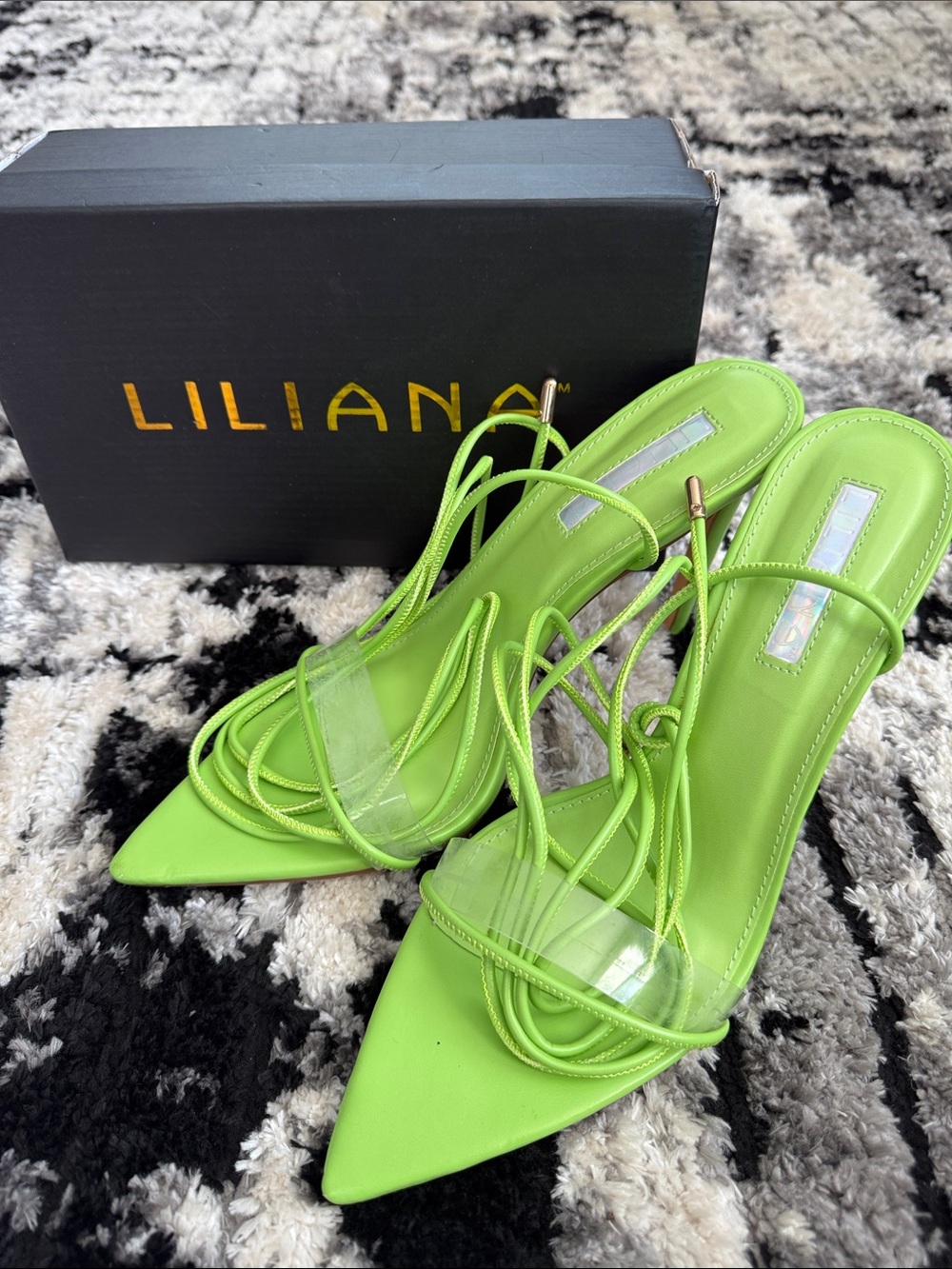 LILIANA Neon Lime Strappy Pointed Toe Heels